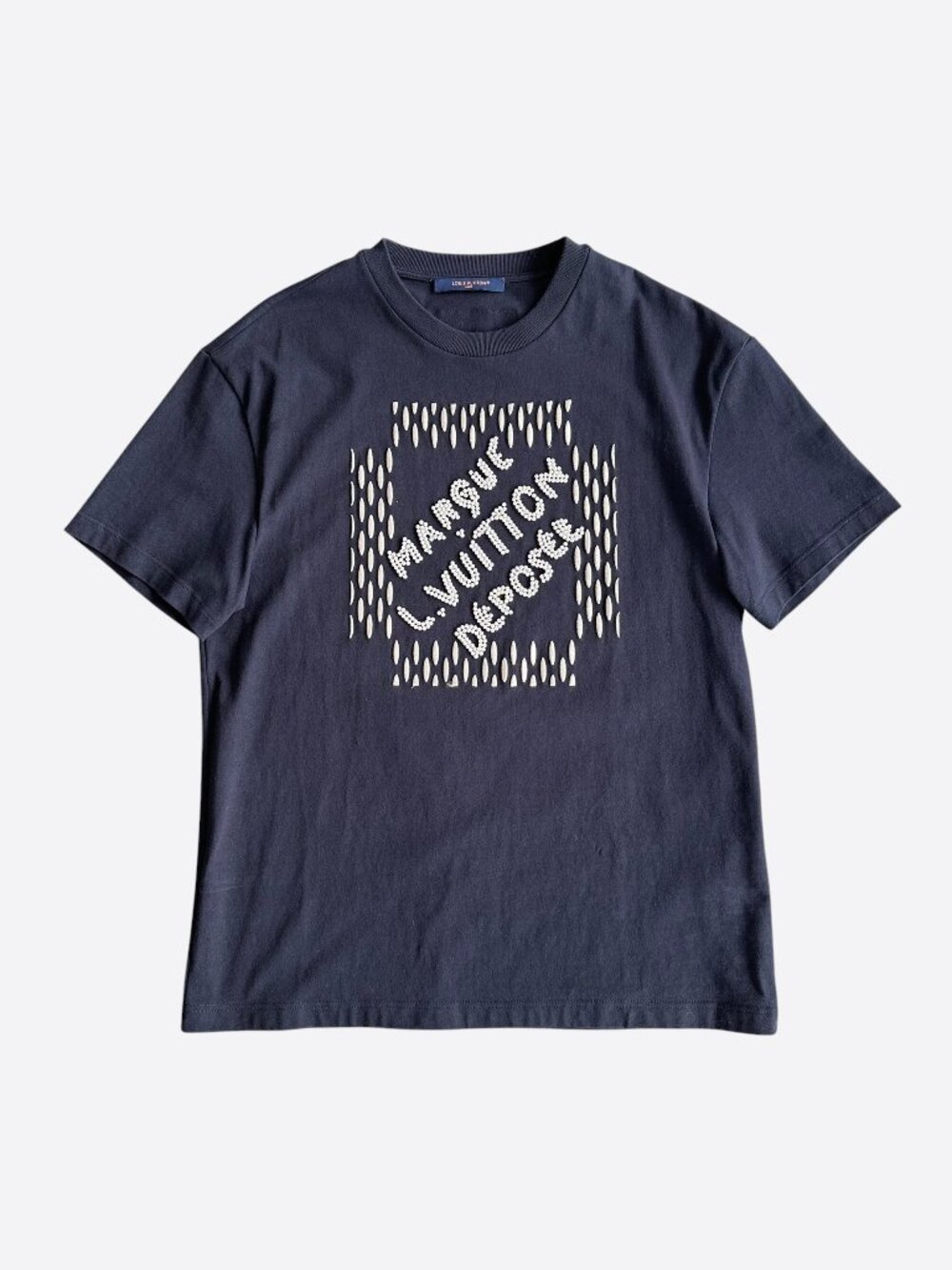 Louis Vuitton Black & White Marque Pearl Embellished T-Shirt